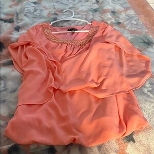 Thalian Peach Chiffon Blouse with Beaded Neckline